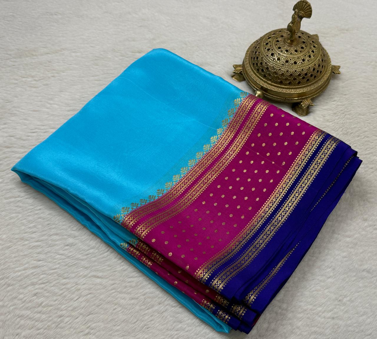 Pure Mysore Handloom Silk Saree with 3D Butta Bentex Border.