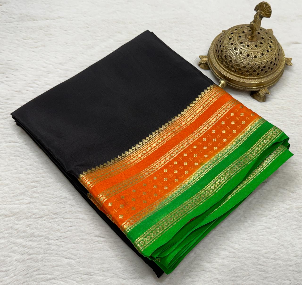 Pure Mysore Handloom Silk Saree with 3D Butta Bentex Border.