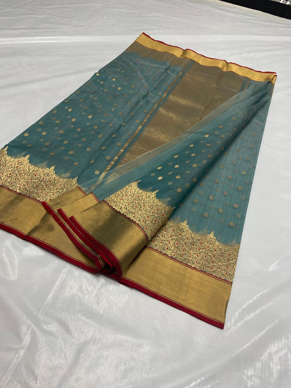 Pure Chanderi Kataan Handloom Silk Saree