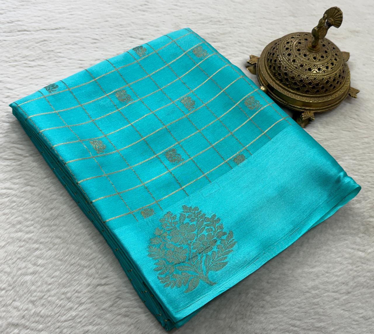 Pure Mysore Handloom Silk Saree with Checks Pattern.