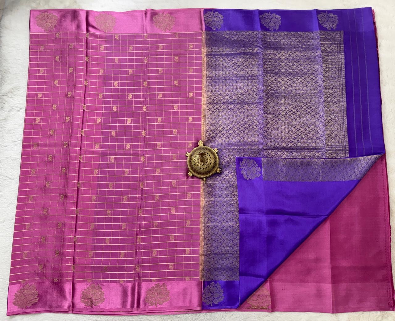 Pure Mysore Handloom Silk Saree with Checks Pattern.