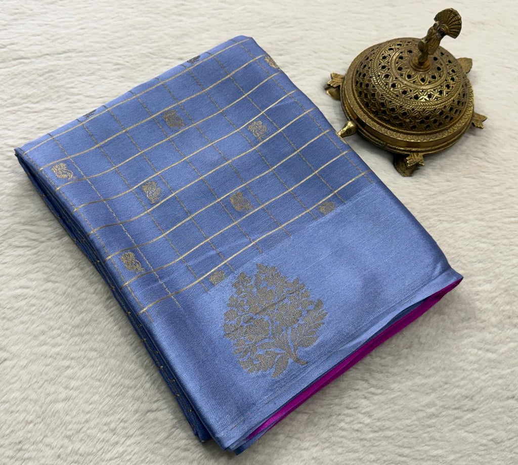 Pure Mysore Handloom Silk Saree with Checks Pattern.