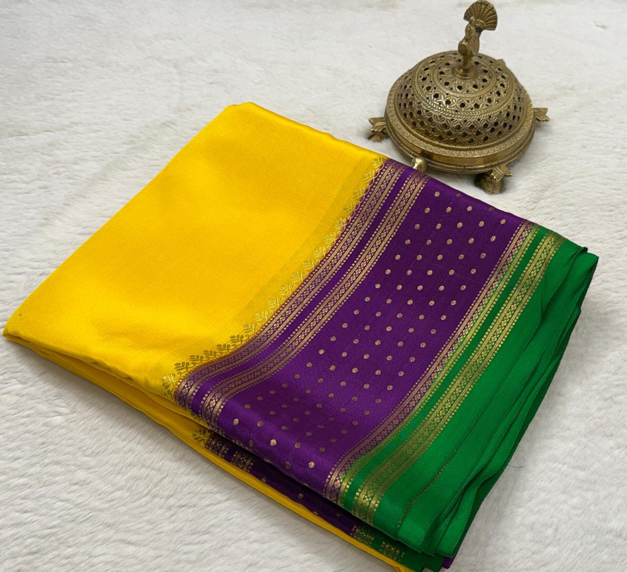 Pure Mysore Handloom Silk Saree with 3D Butta Bentex Border.