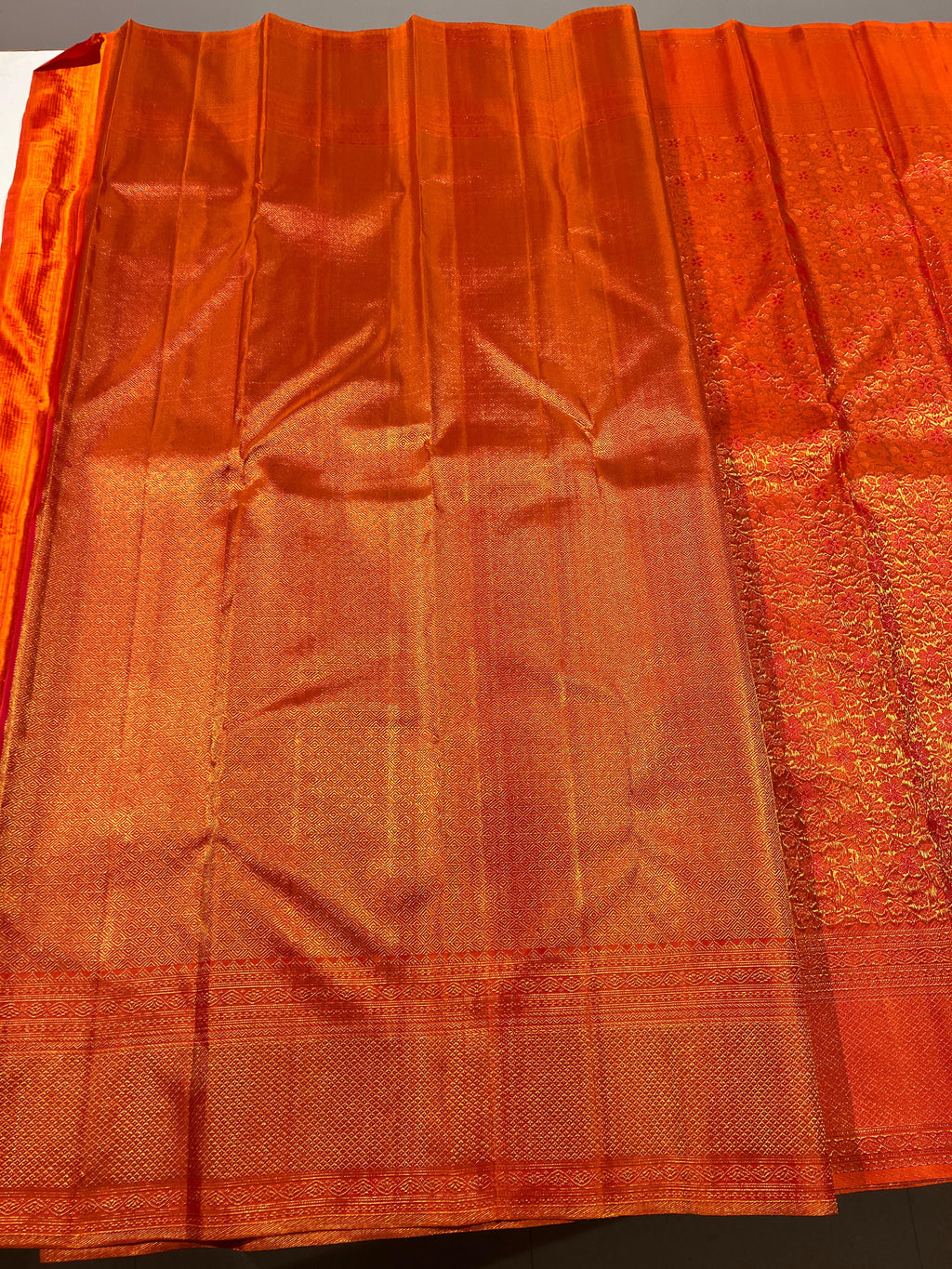 Pure Kanchipuram Handloom Silk Saree in Orange Colour.