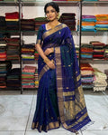 Traditional Pure Maheshwari Handwoven Big Border Zari Line Butti Saree.