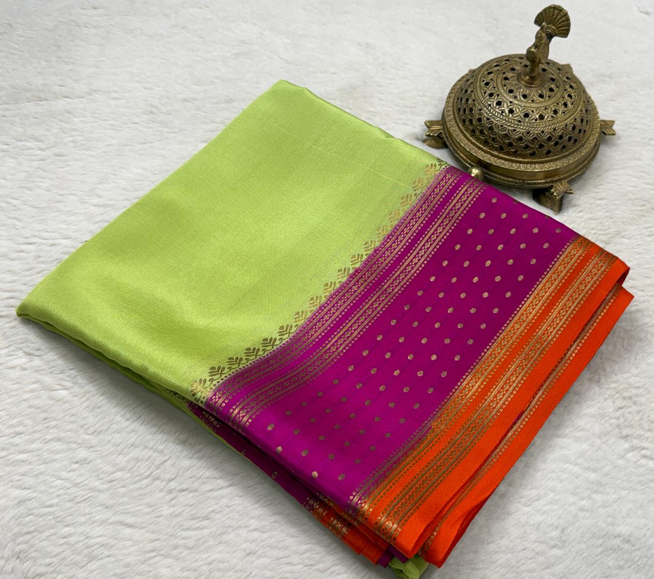 Pure Mysore Handloom Silk Saree with 3D Butta Bentex Border.