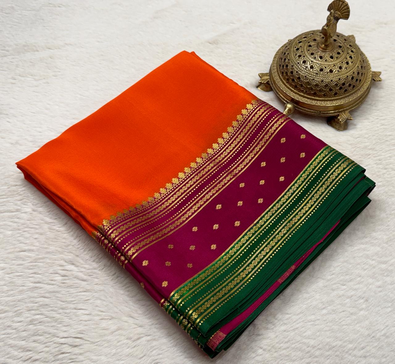 Pure Mysore Handloom Silk Saree with 3D Butta Bentex Border.