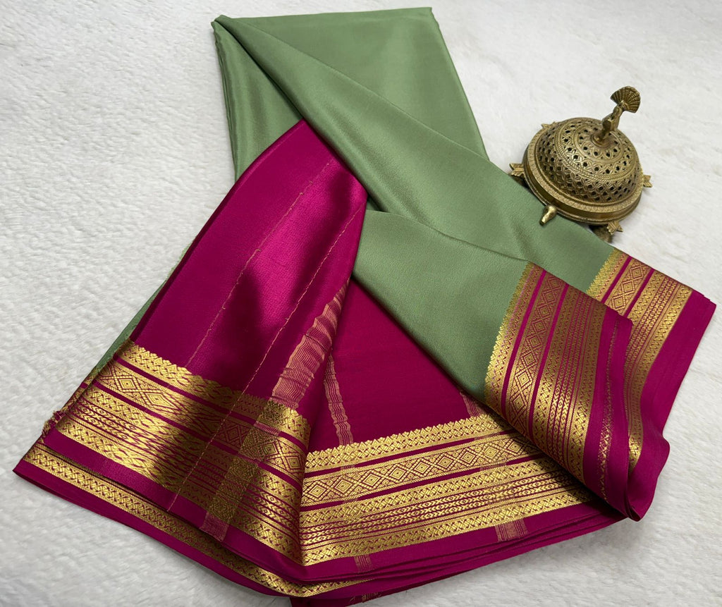 Pure Mysore Handloom Silk Saree with Traditional Border.