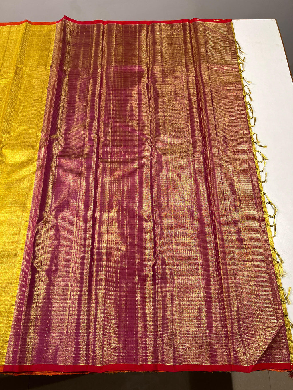 Pure Kanchipuram Handloom Tissue Silk Saree with Gold Zari.