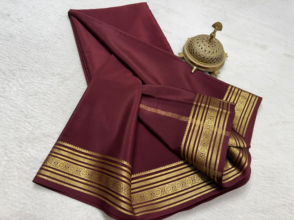 Pure Mysore Handloom Silk Saree with Traditional Border.