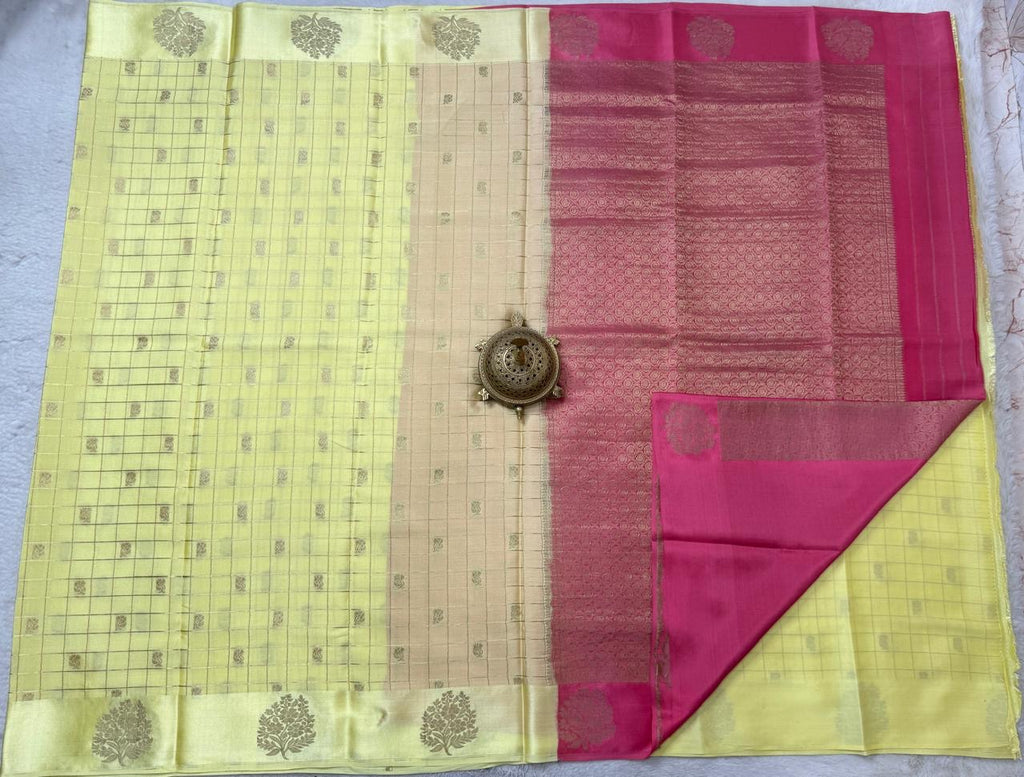 Pure Mysore Handloom Silk Saree with Checks Pattern.