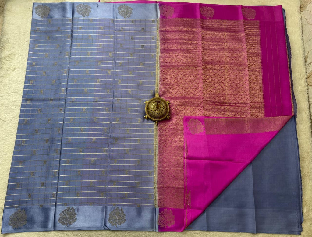 Pure Mysore Handloom Silk Saree with Checks Pattern.
