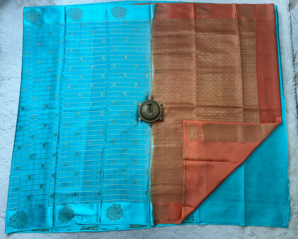 Pure Mysore Handloom Silk Saree with Checks Pattern.