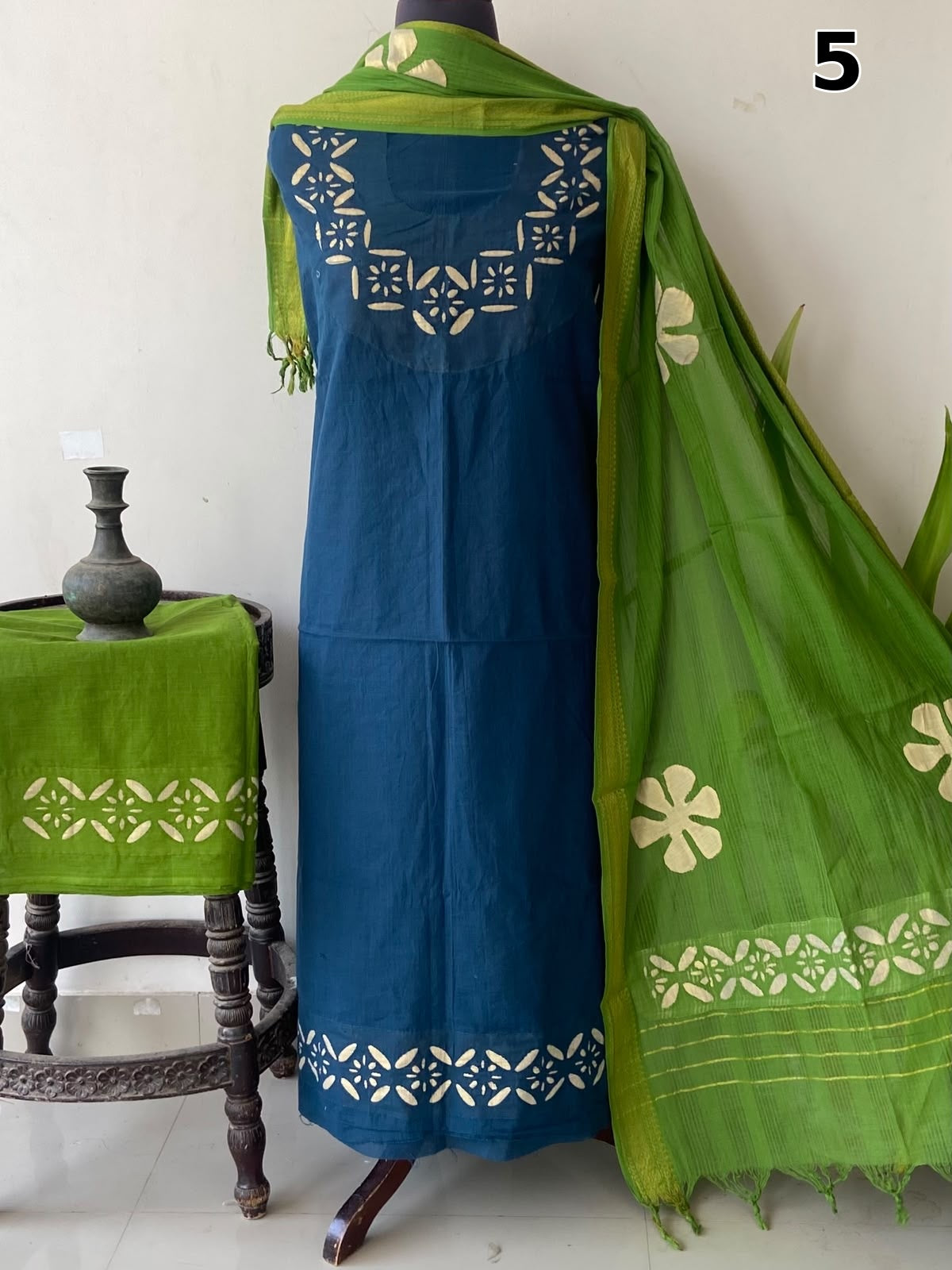 Exclusive Mangalgiri Cotton Dress Material with Tissue Appliqué & Dupatta