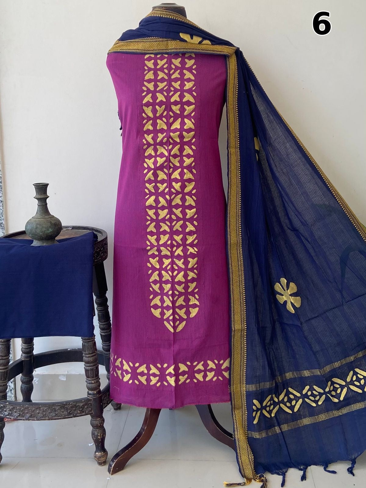 Exclusive Mangalgiri Cotton Dress Material with Tissue Appliqué & Dupatta