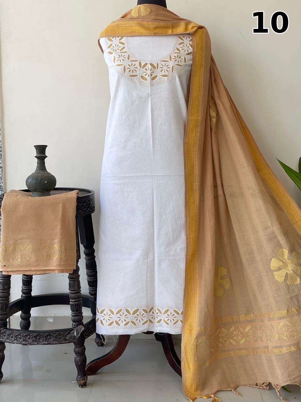Exclusive Mangalgiri Cotton Dress Material with Tissue Appliqué & Dupatta