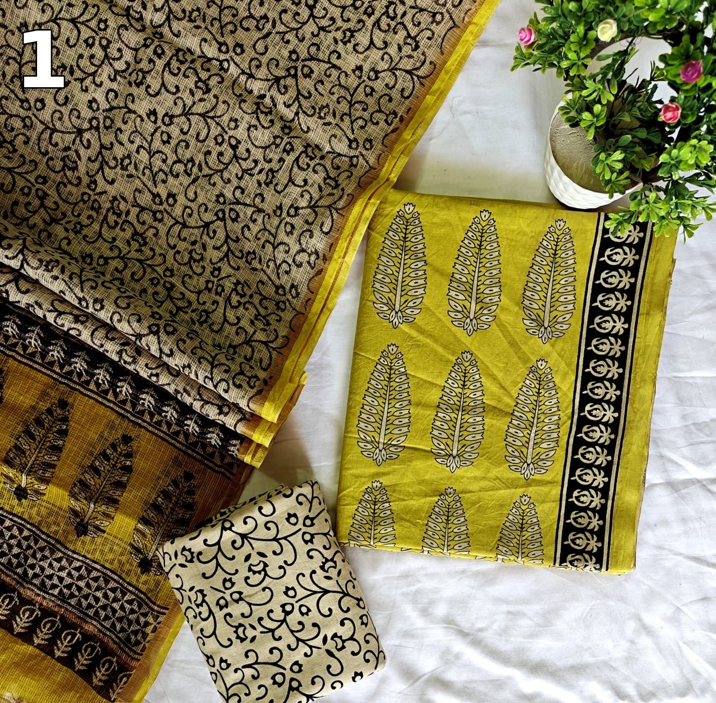 Pure Cotton Hand Block Printed Suit Set with Kota Doria Dupatta