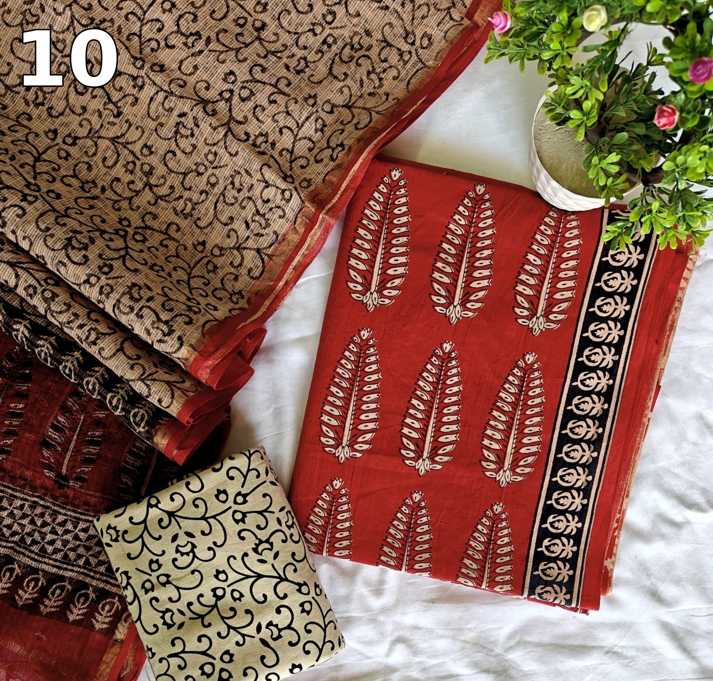 Pure Cotton Hand Block Printed Suit Set with Kota Doria Dupatta