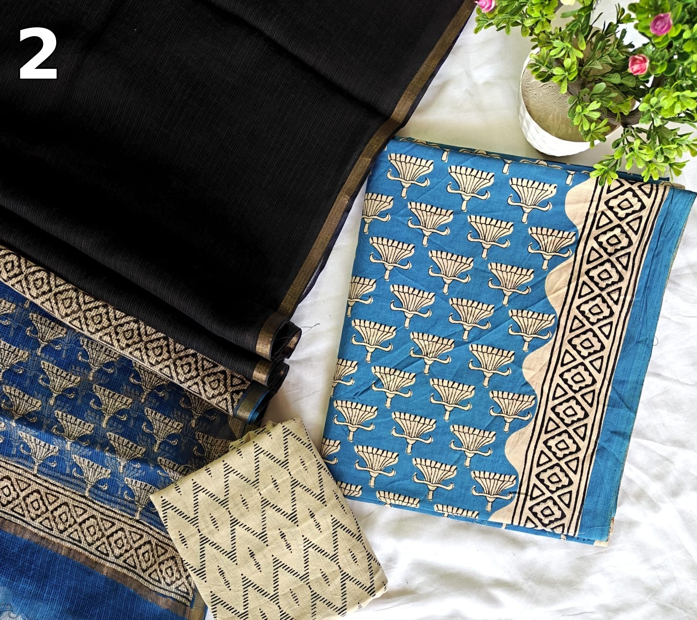 Pure Cotton Hand Block Printed Suit Set with Kota Doria Dupatta