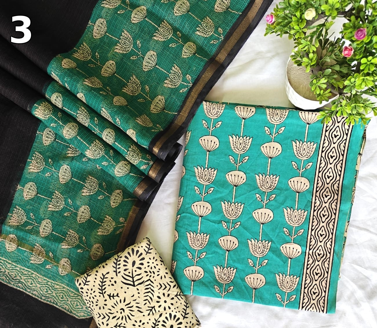 Pure Cotton Hand Block Printed Suit Set with Kota Doria Dupatta