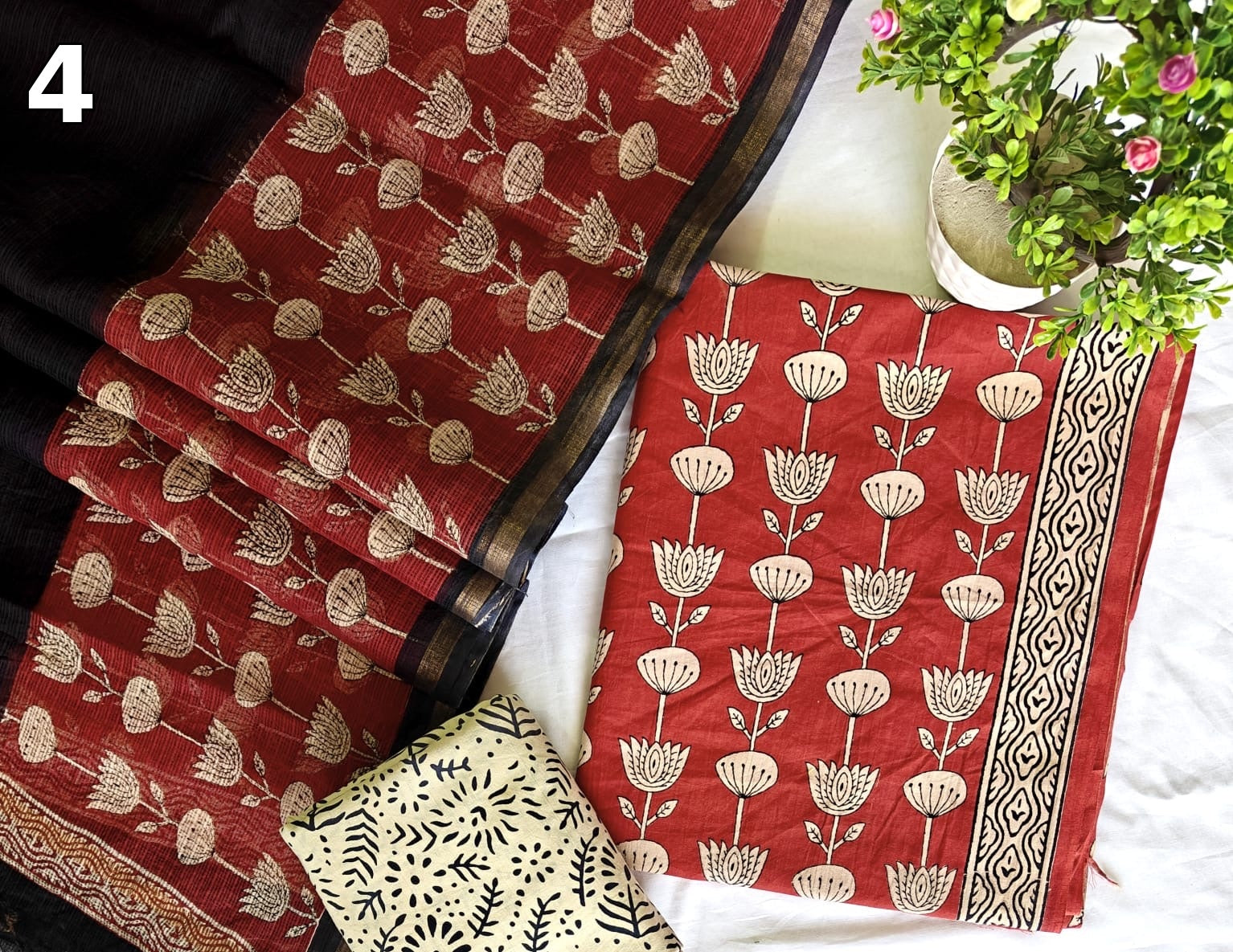 Pure Cotton Hand Block Printed Suit Set with Kota Doria Dupatta