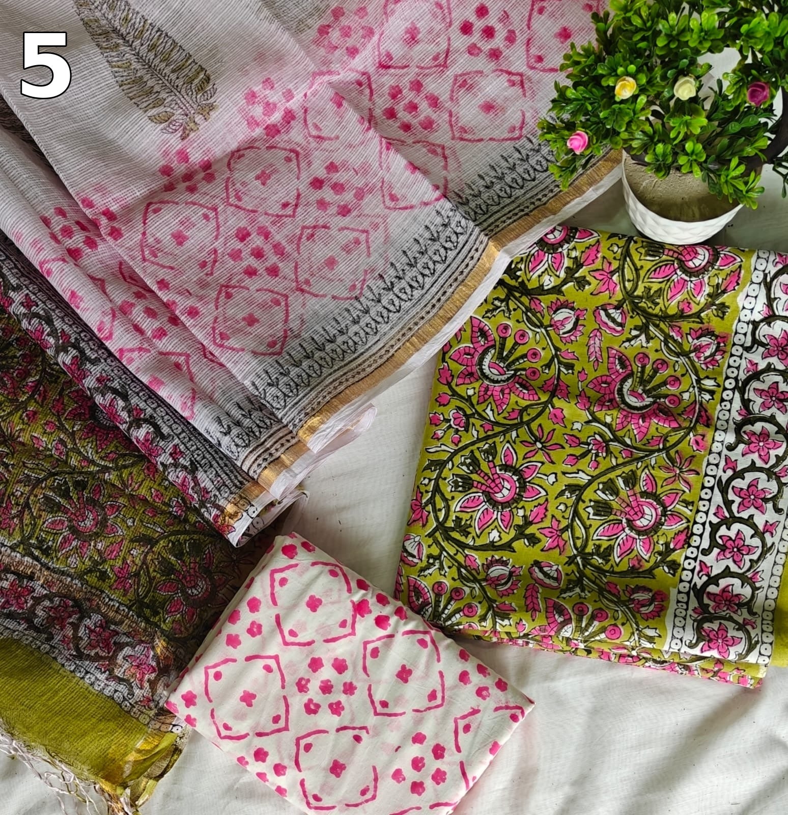 Pure Cotton Hand Block Printed Suit Set with Kota Doria Dupatta