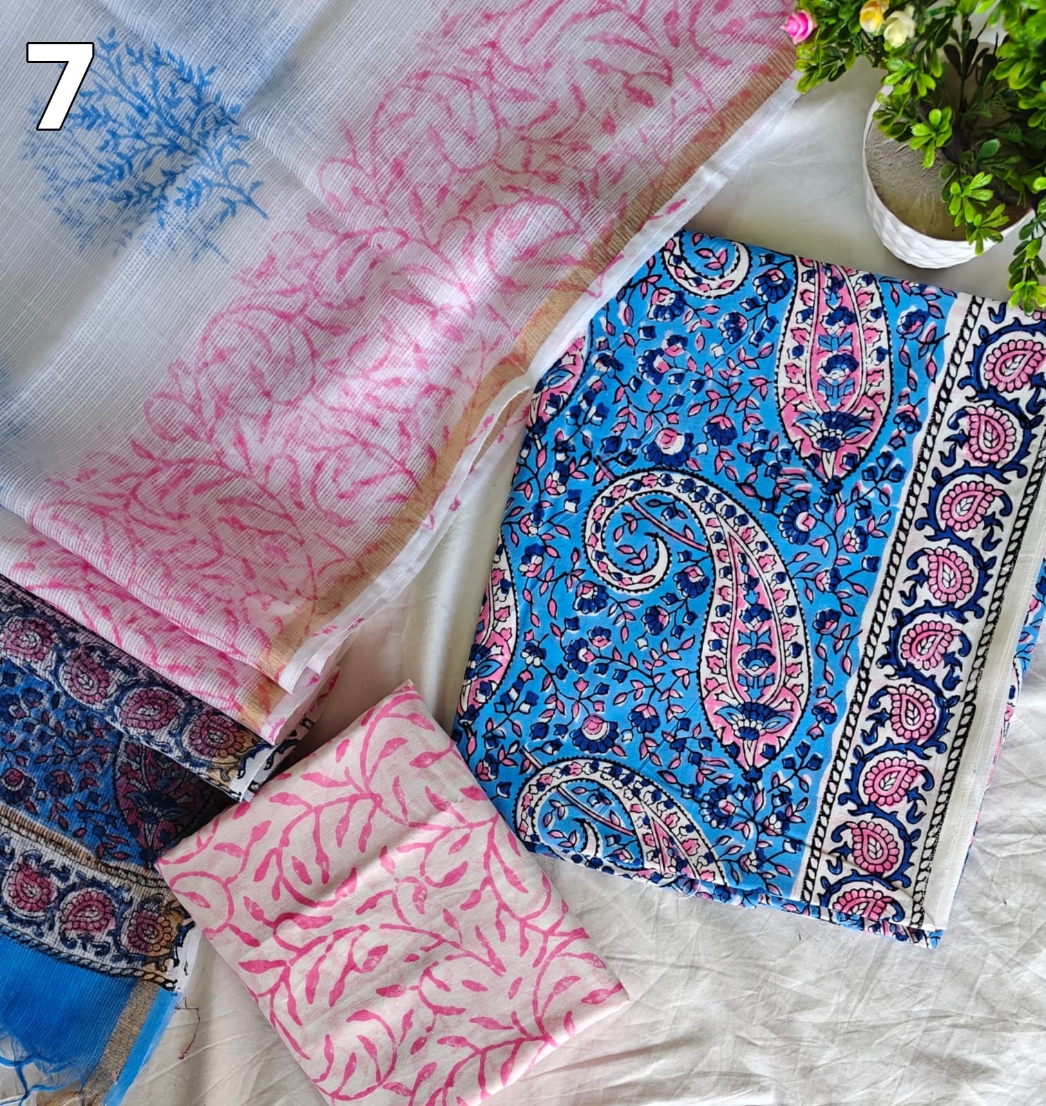 Pure Cotton Hand Block Printed Suit Set with Kota Doria Dupatta