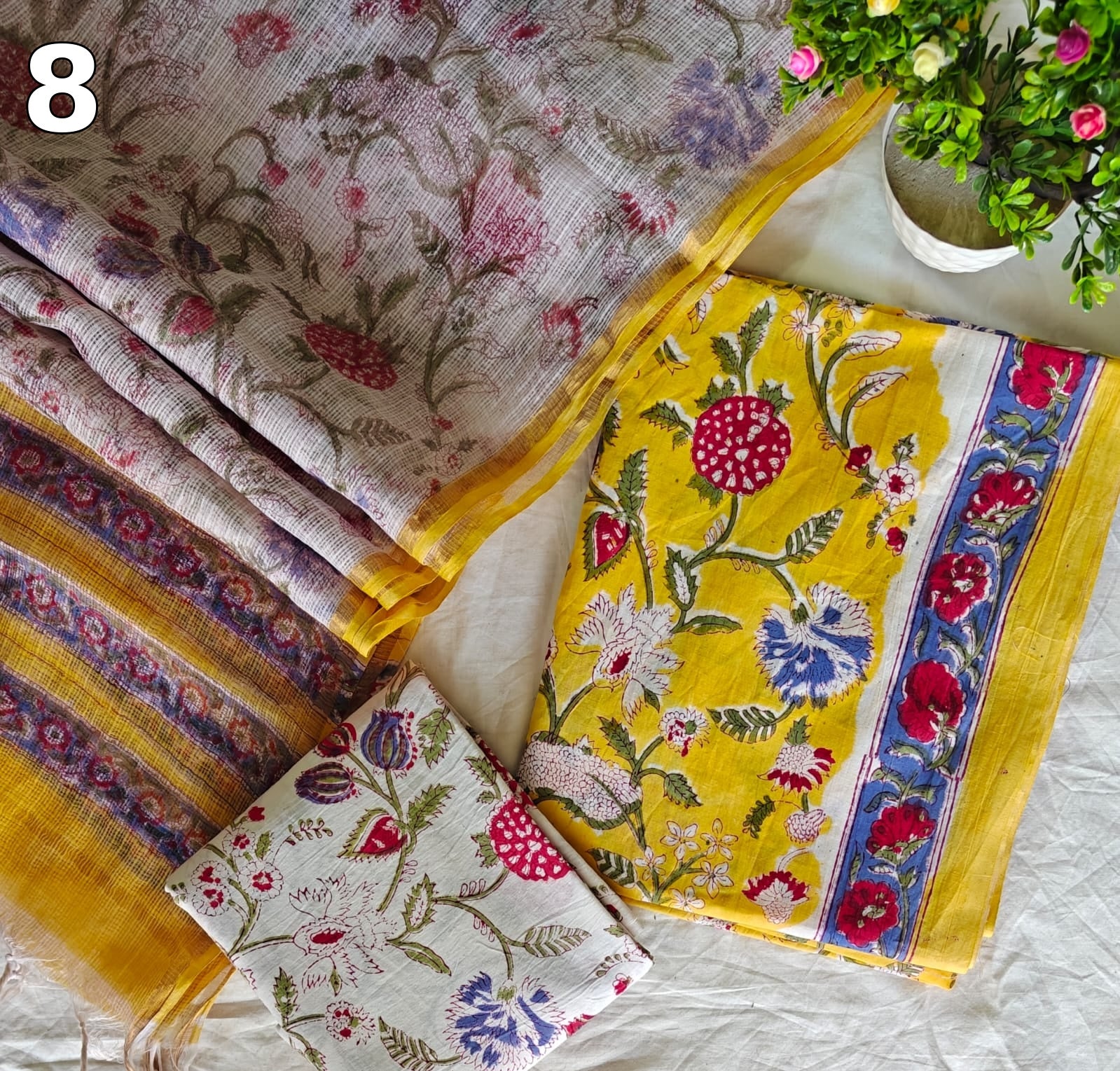 Pure Cotton Hand Block Printed Suit Set with Kota Doria Dupatta
