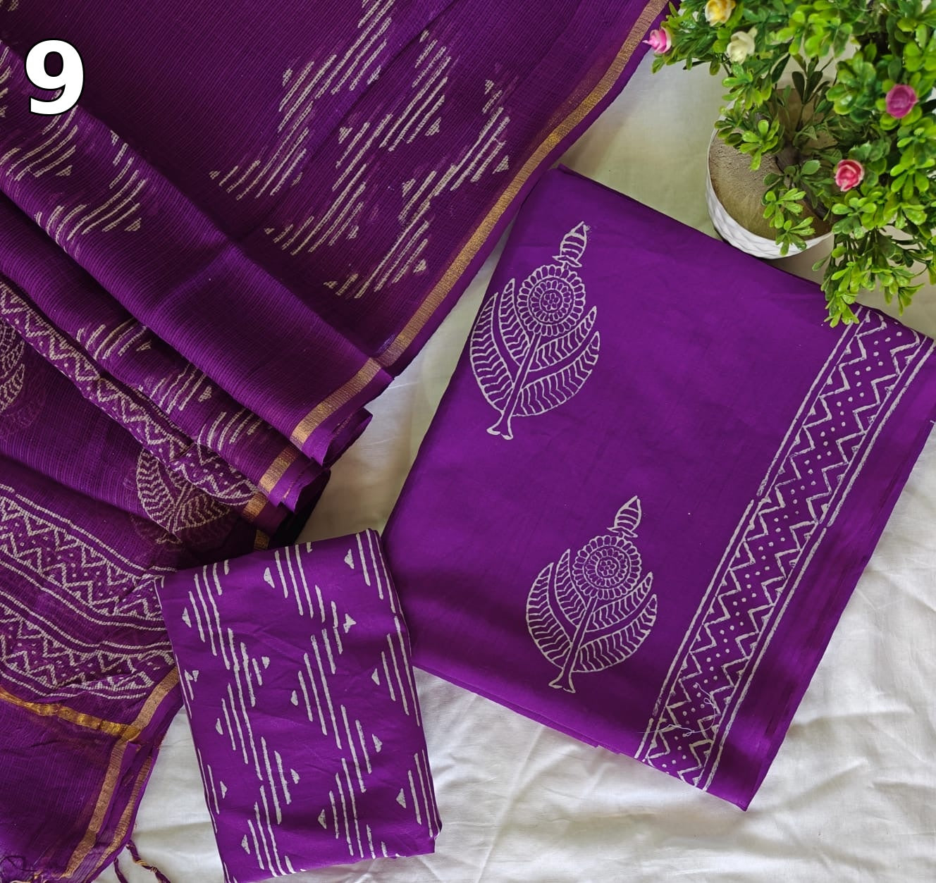 Pure Cotton Hand Block Printed Suit Set with Kota Doria Dupatta
