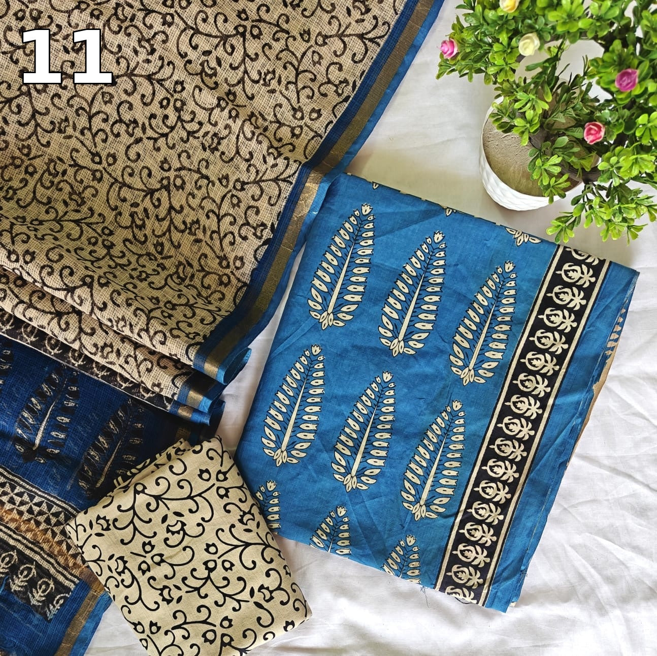 Pure Cotton Hand Block Printed Suit Set with Kota Doria Dupatta