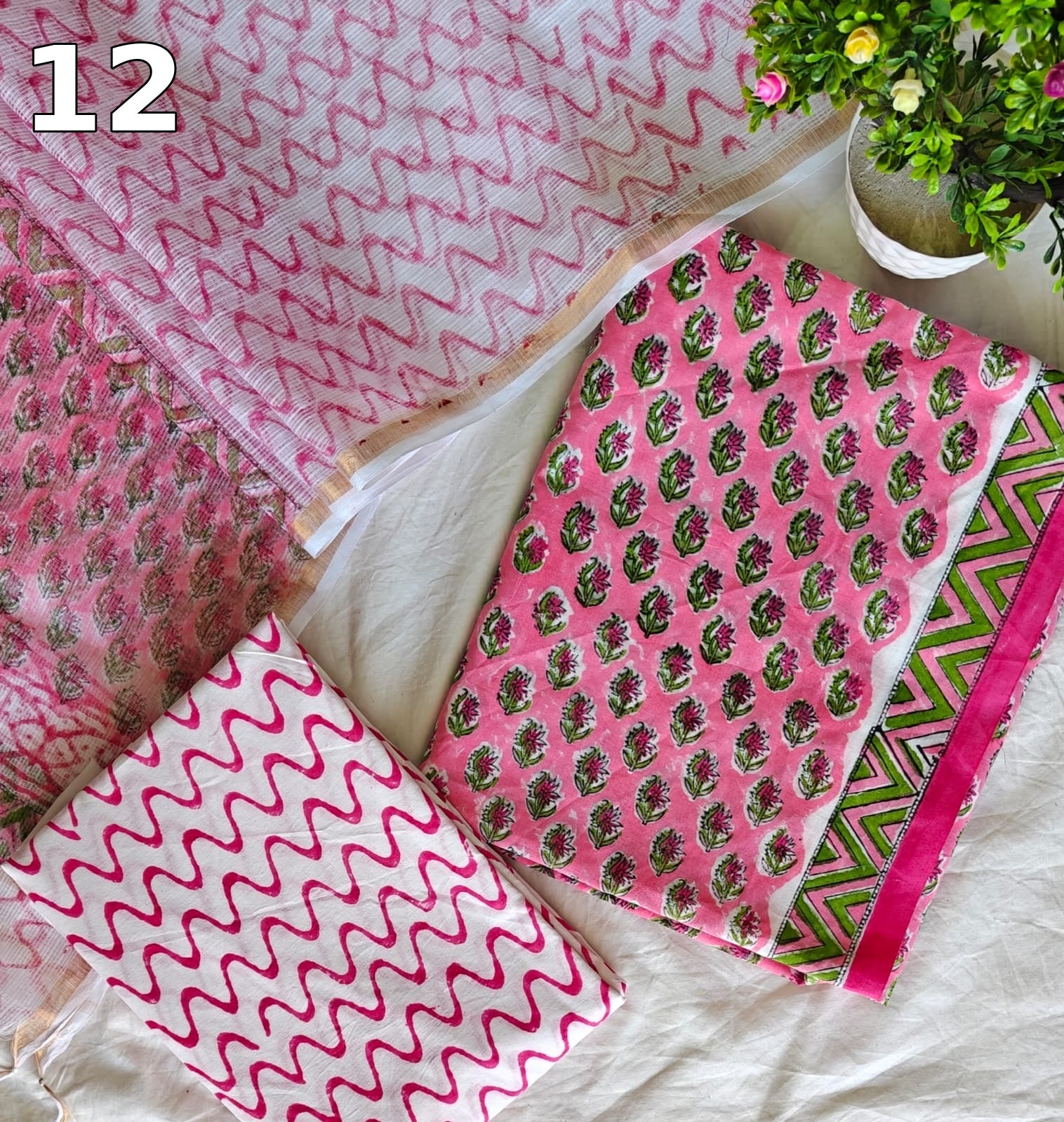 Pure Cotton Hand Block Printed Suit Set with Kota Doria Dupatta