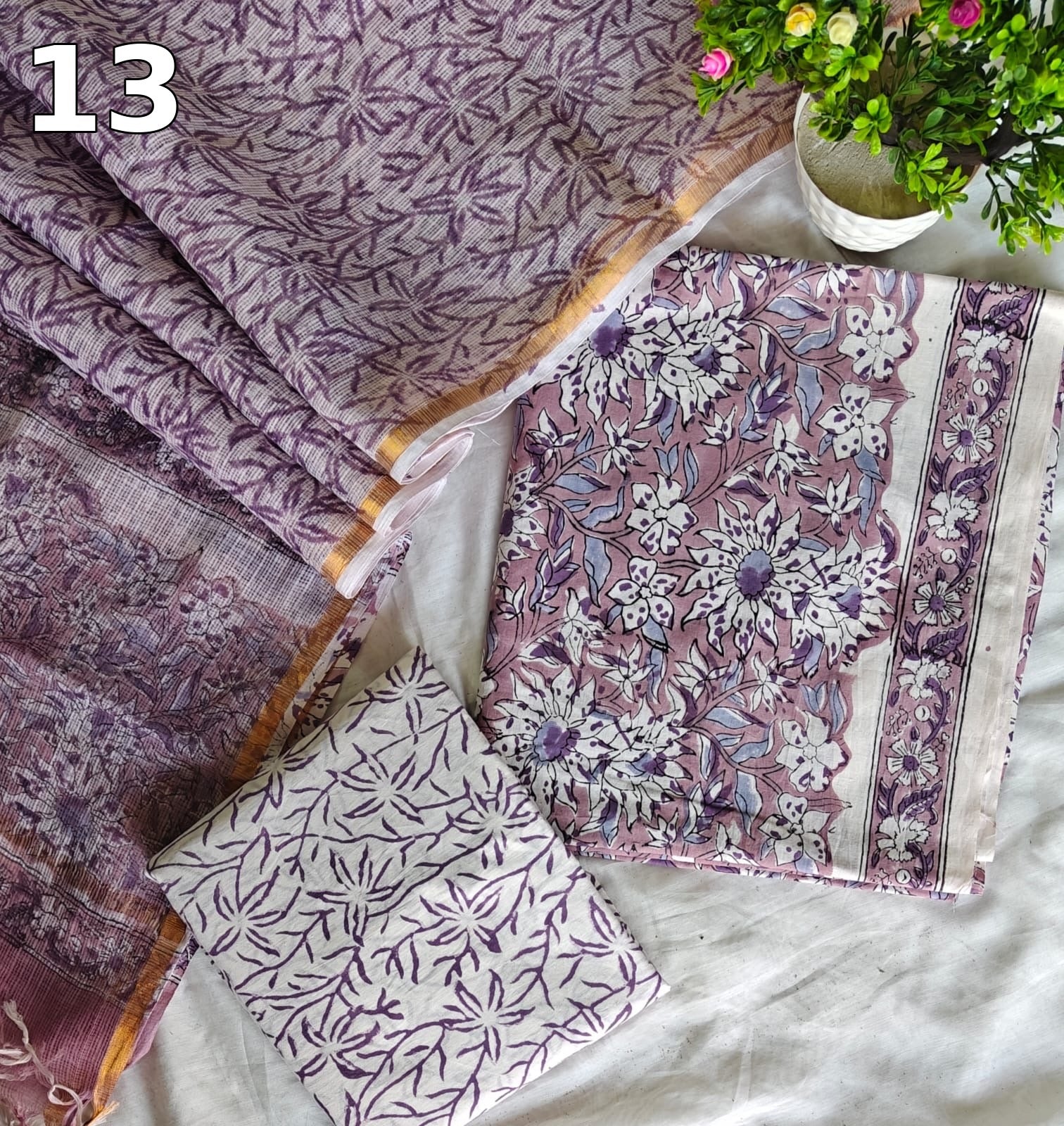 Pure Cotton Hand Block Printed Suit Set with Kota Doria Dupatta