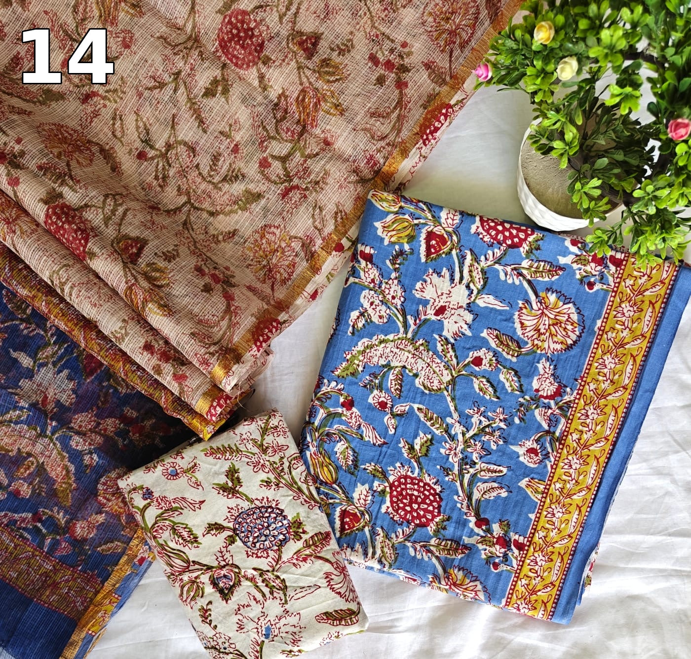 Pure Cotton Hand Block Printed Suit Set with Kota Doria Dupatta