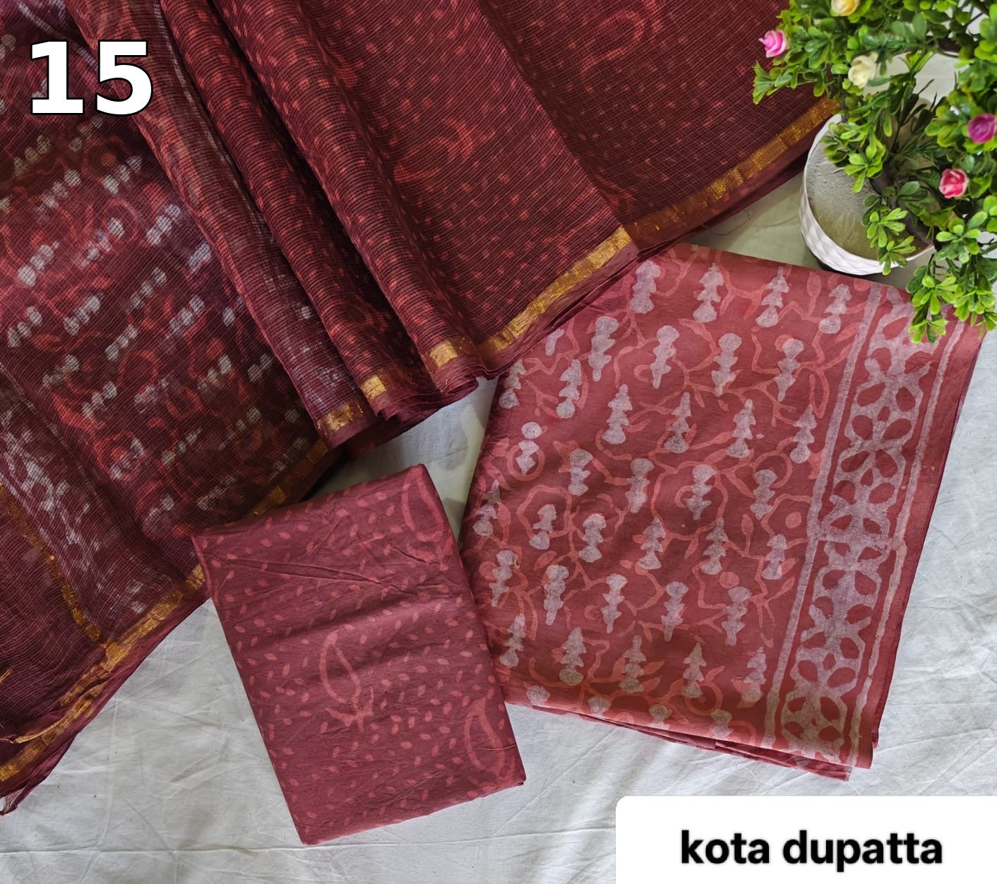 Pure Cotton Hand Block Printed Suit Set with Kota Doria Dupatta