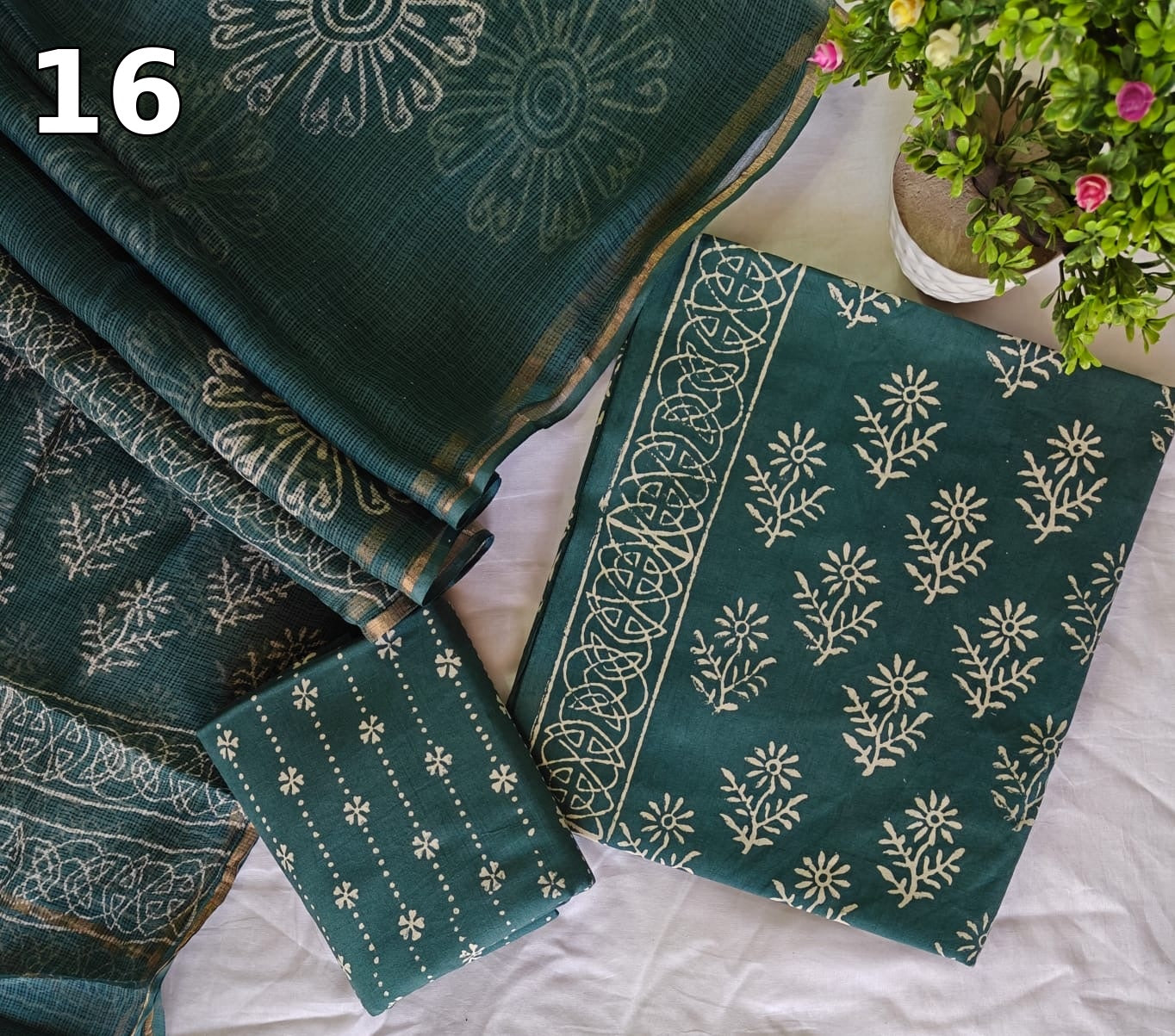 Pure Cotton Hand Block Printed Suit Set with Kota Doria Dupatta