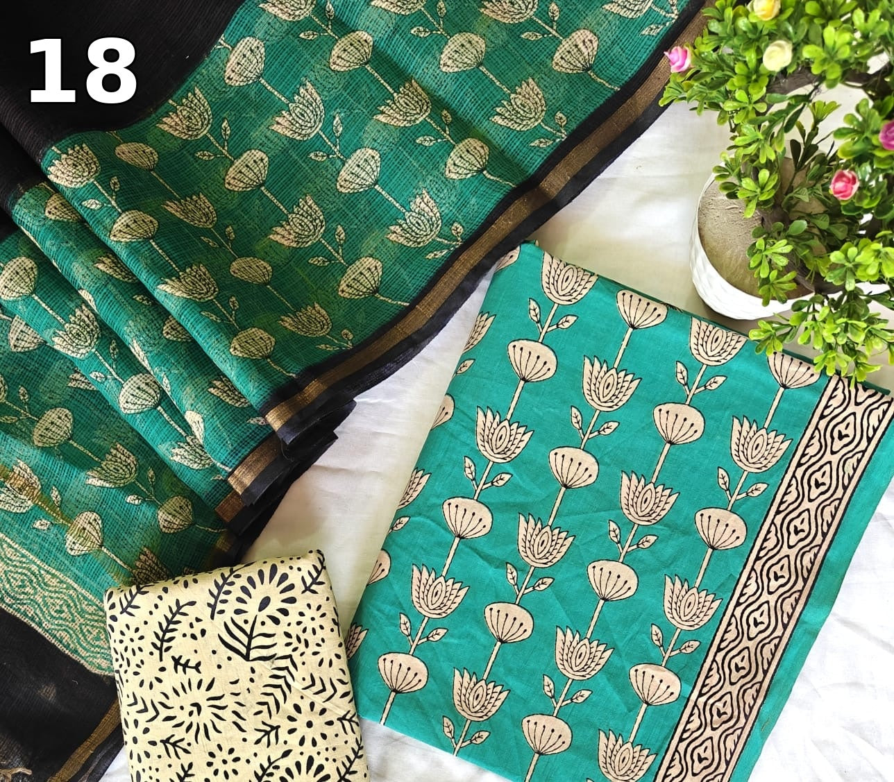 Pure Cotton Hand Block Printed Suit Set with Kota Doria Dupatta