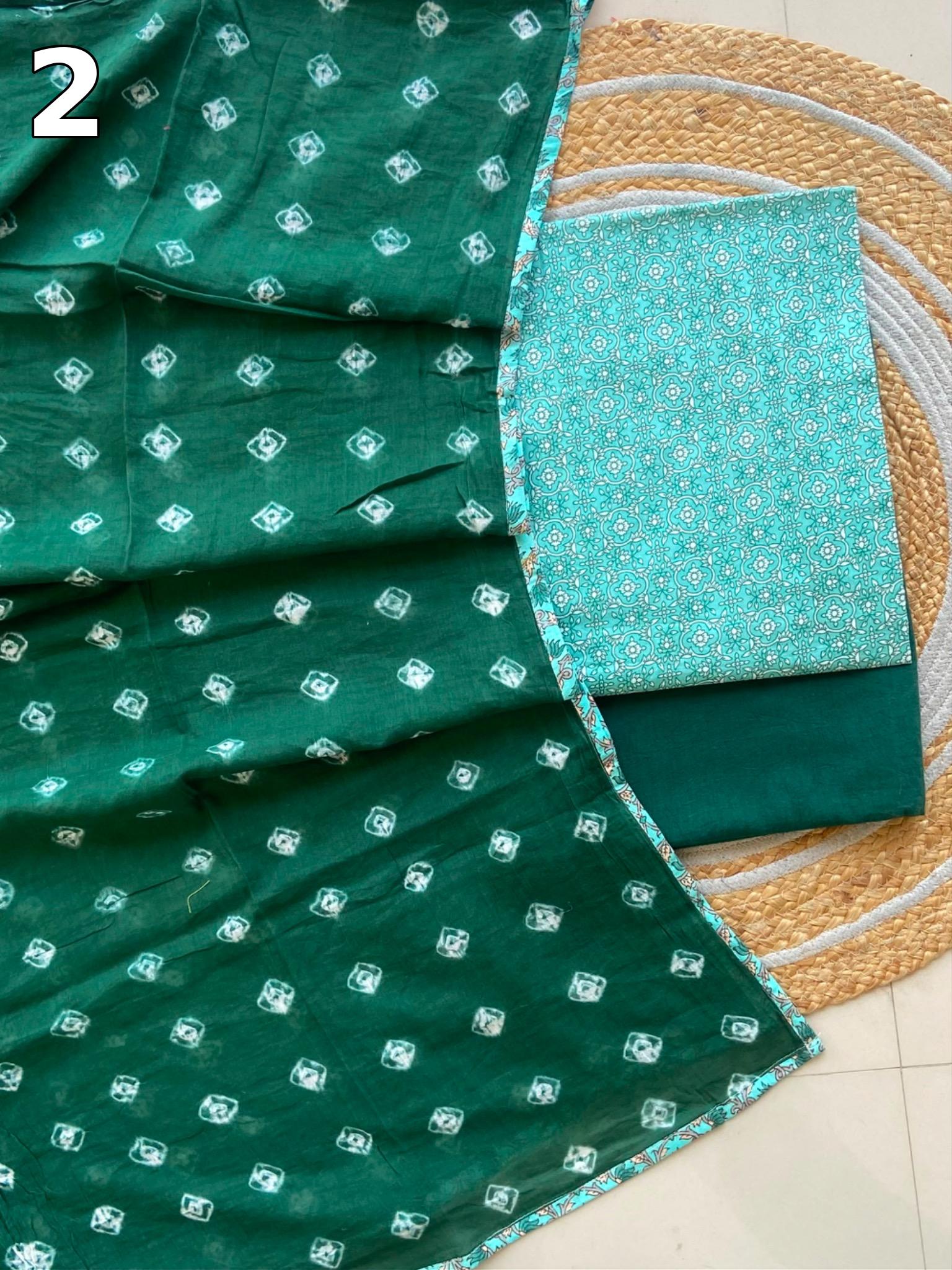 Pure Cotton Printed Suit Set with Bandhani Dupatta | Designer Salwar Suit Material