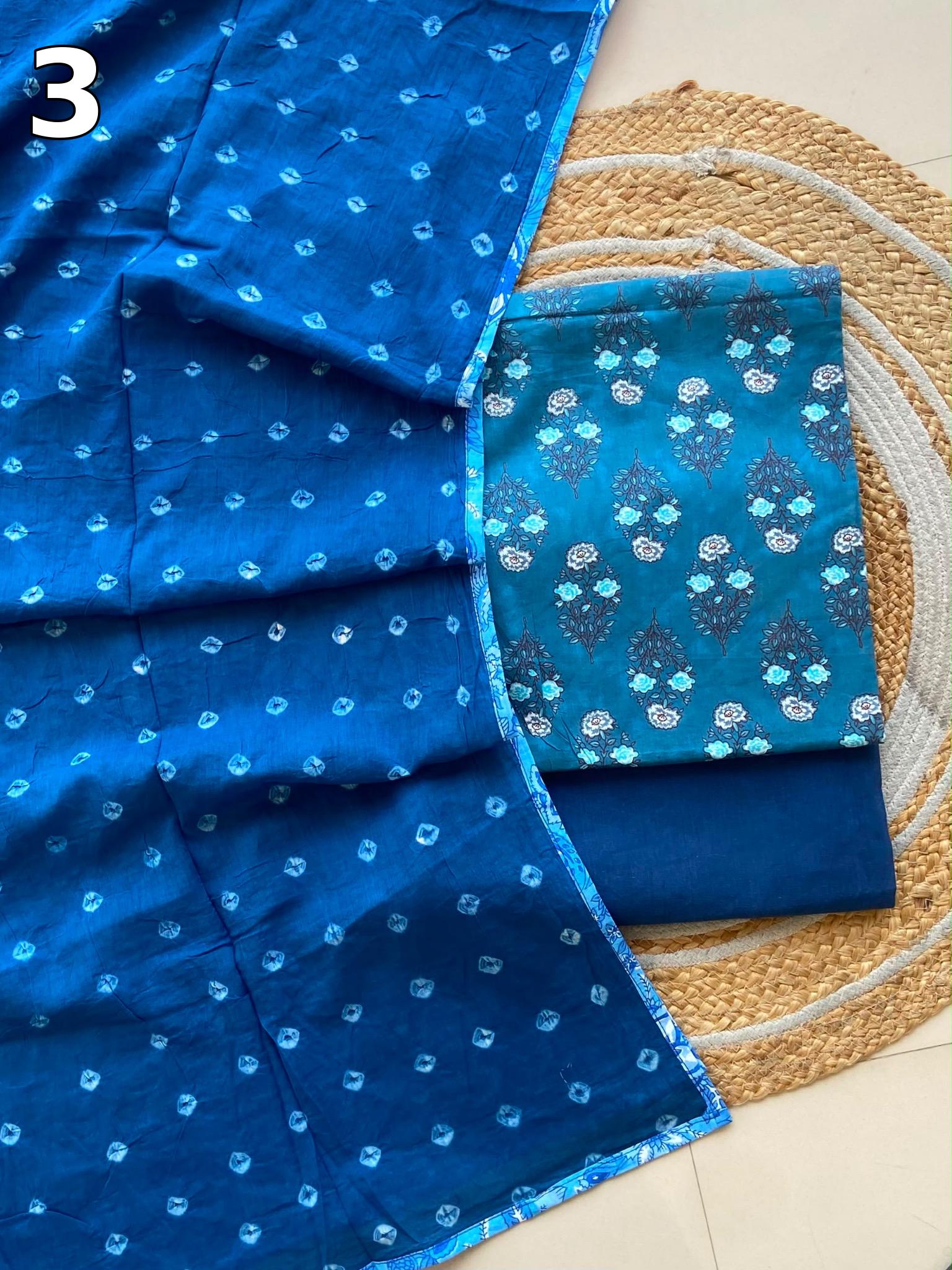 Pure Cotton Printed Suit Set with Bandhani Dupatta | Designer Salwar Suit Material