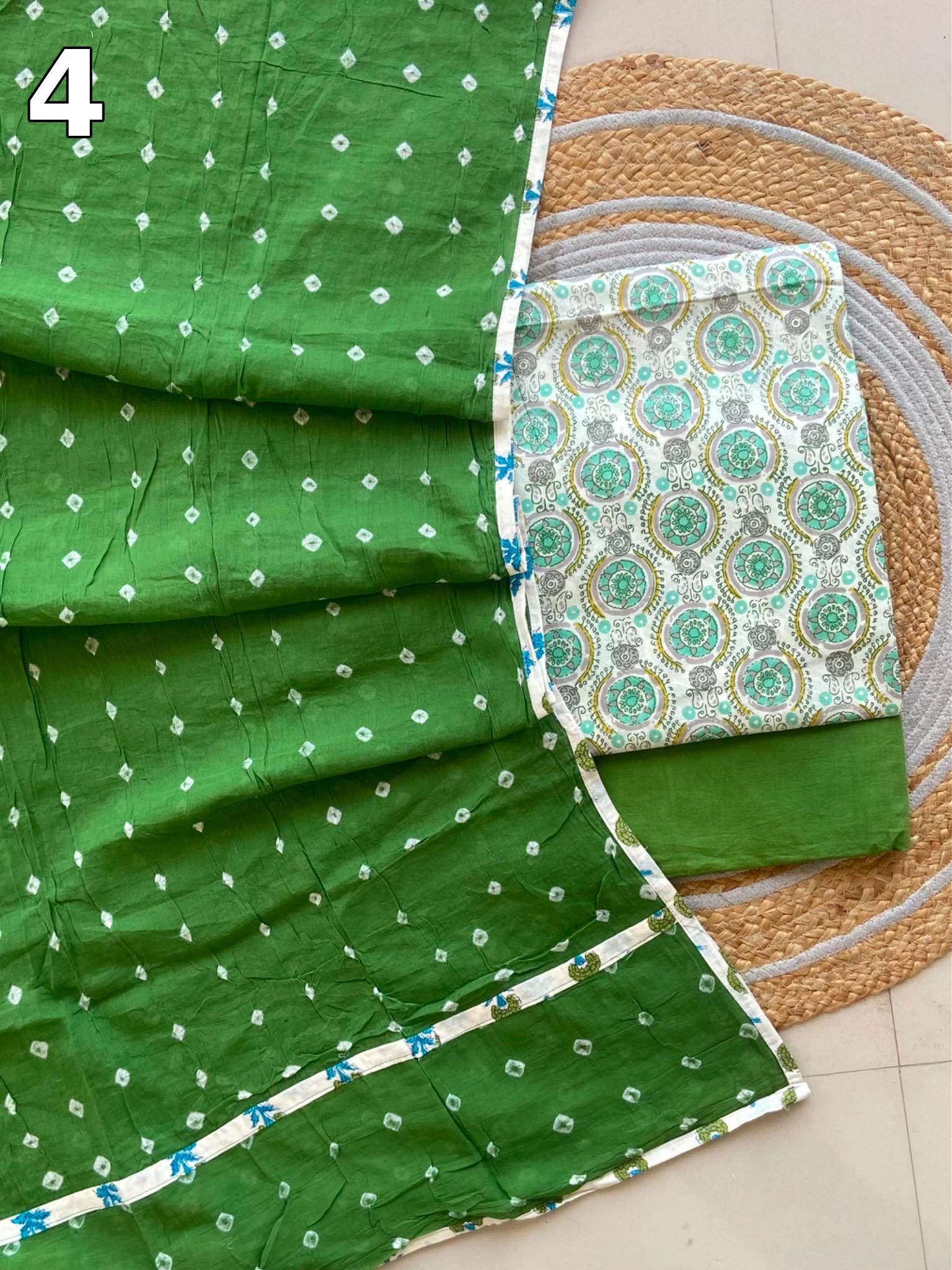 Pure Cotton Printed Suit Set with Bandhani Dupatta | Designer Salwar Suit Material