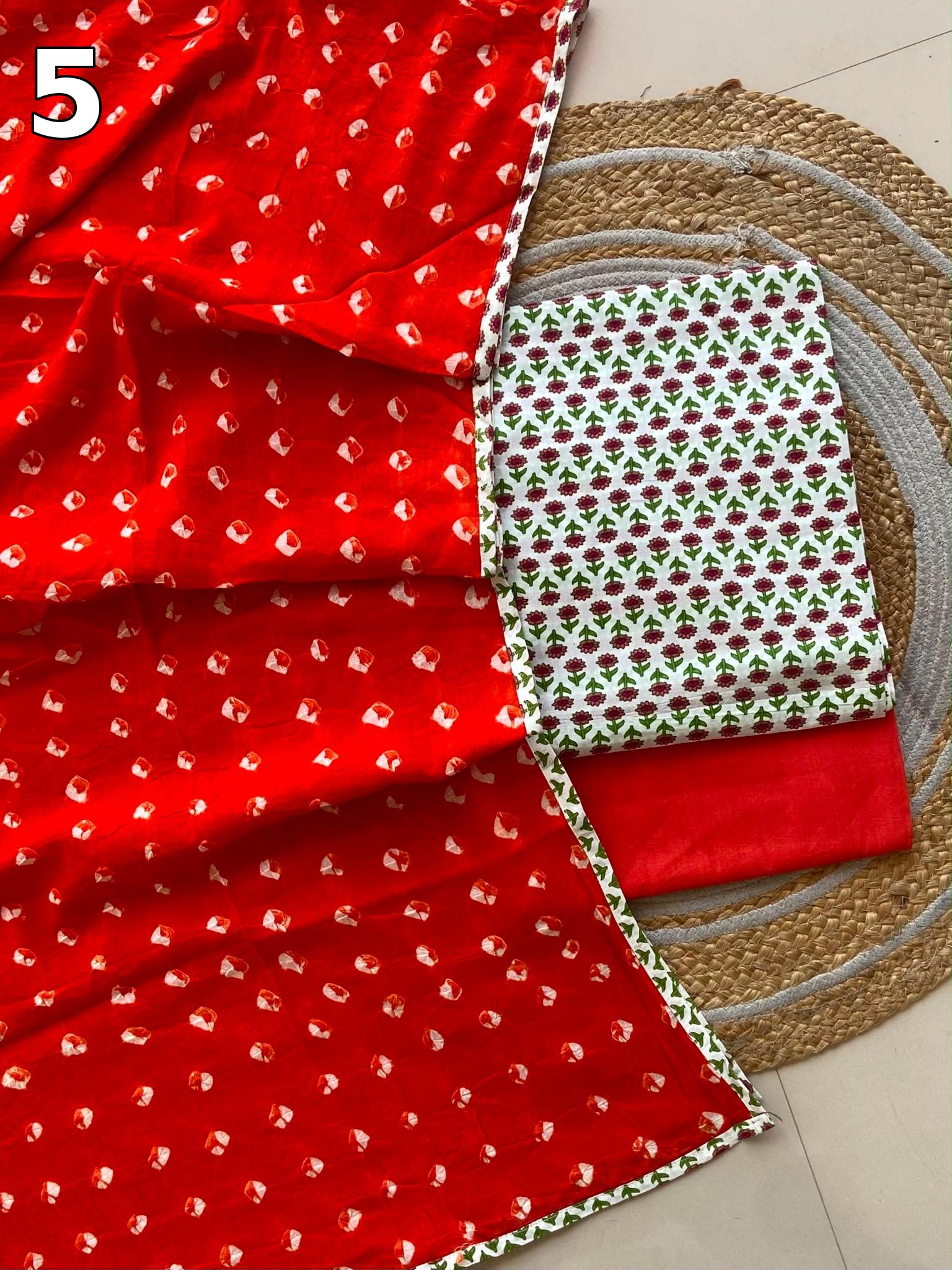 Pure Cotton Printed Suit Set with Bandhani Dupatta | Designer Salwar Suit Material