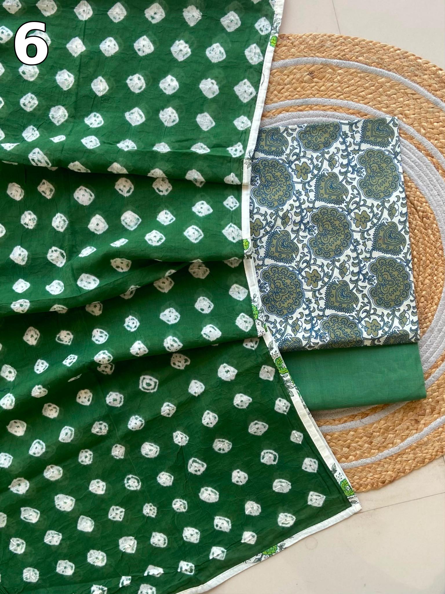 Pure Cotton Printed Suit Set with Bandhani Dupatta | Designer Salwar Suit Material