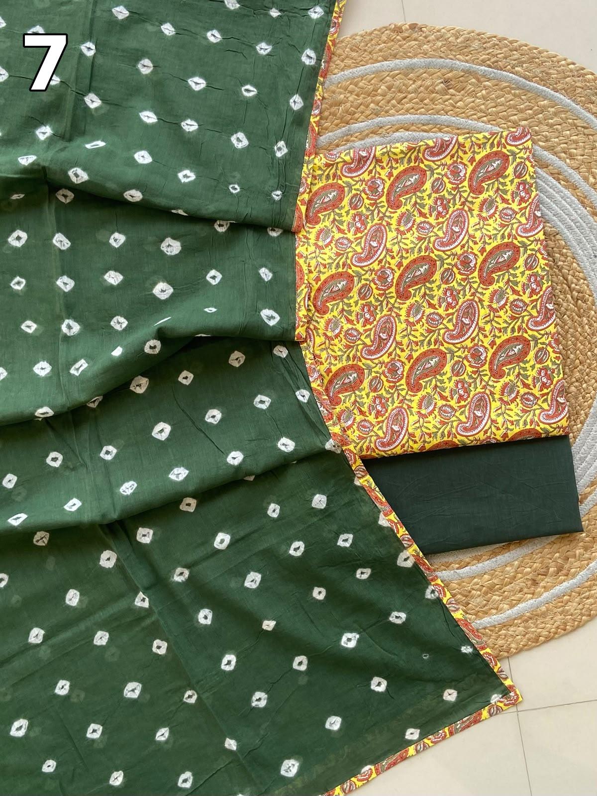 Pure Cotton Printed Suit Set with Bandhani Dupatta | Designer Salwar Suit Material