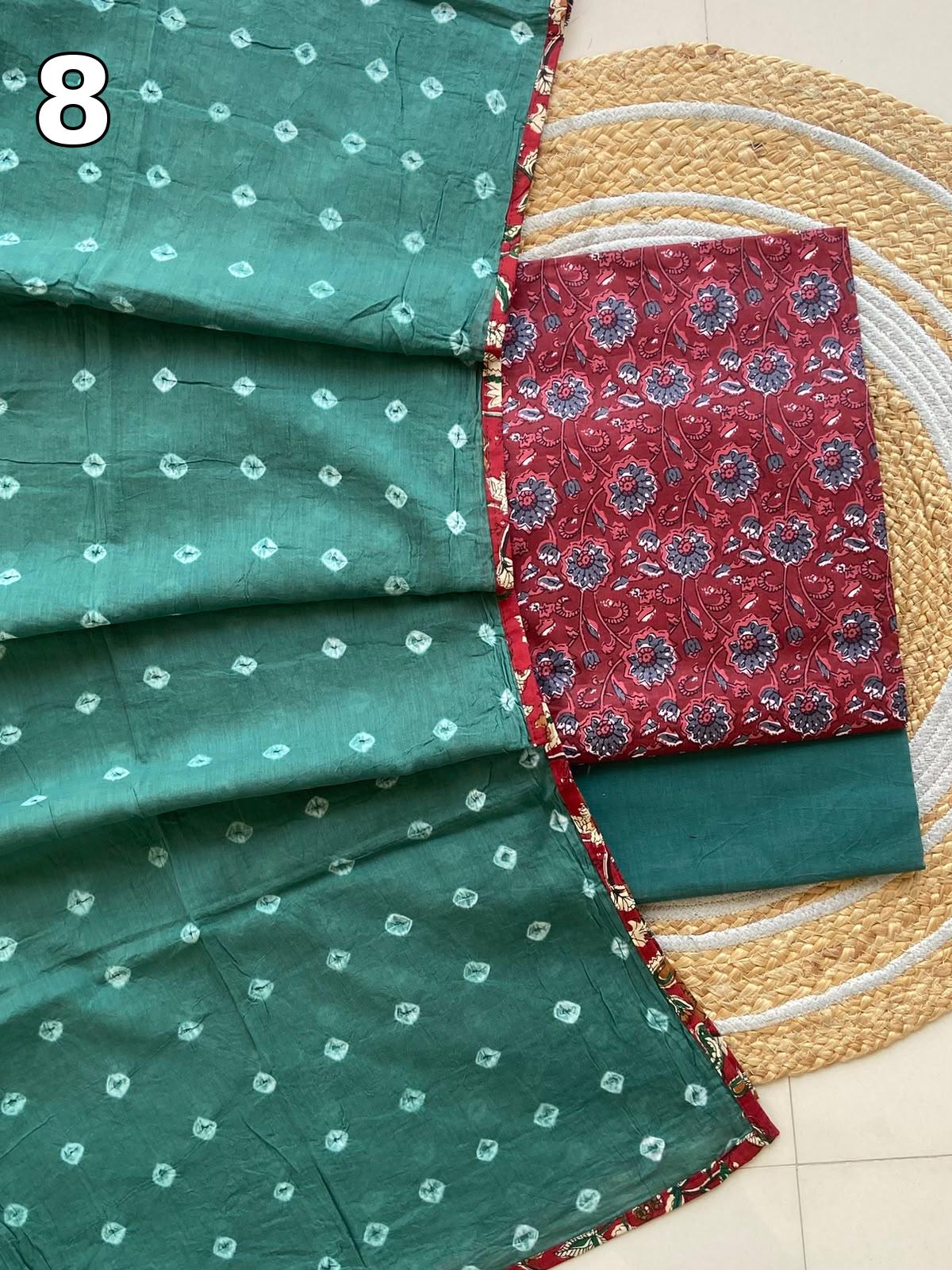 Pure Cotton Printed Suit Set with Bandhani Dupatta | Designer Salwar Suit Material
