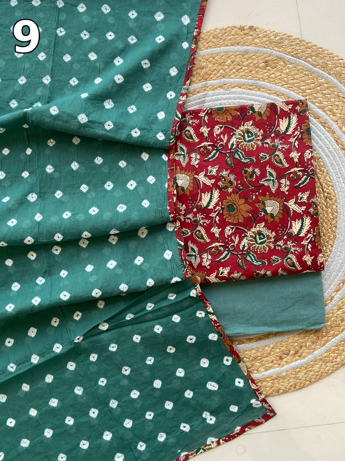 Pure Cotton Printed Suit Set with Bandhani Dupatta | Designer Salwar Suit Material