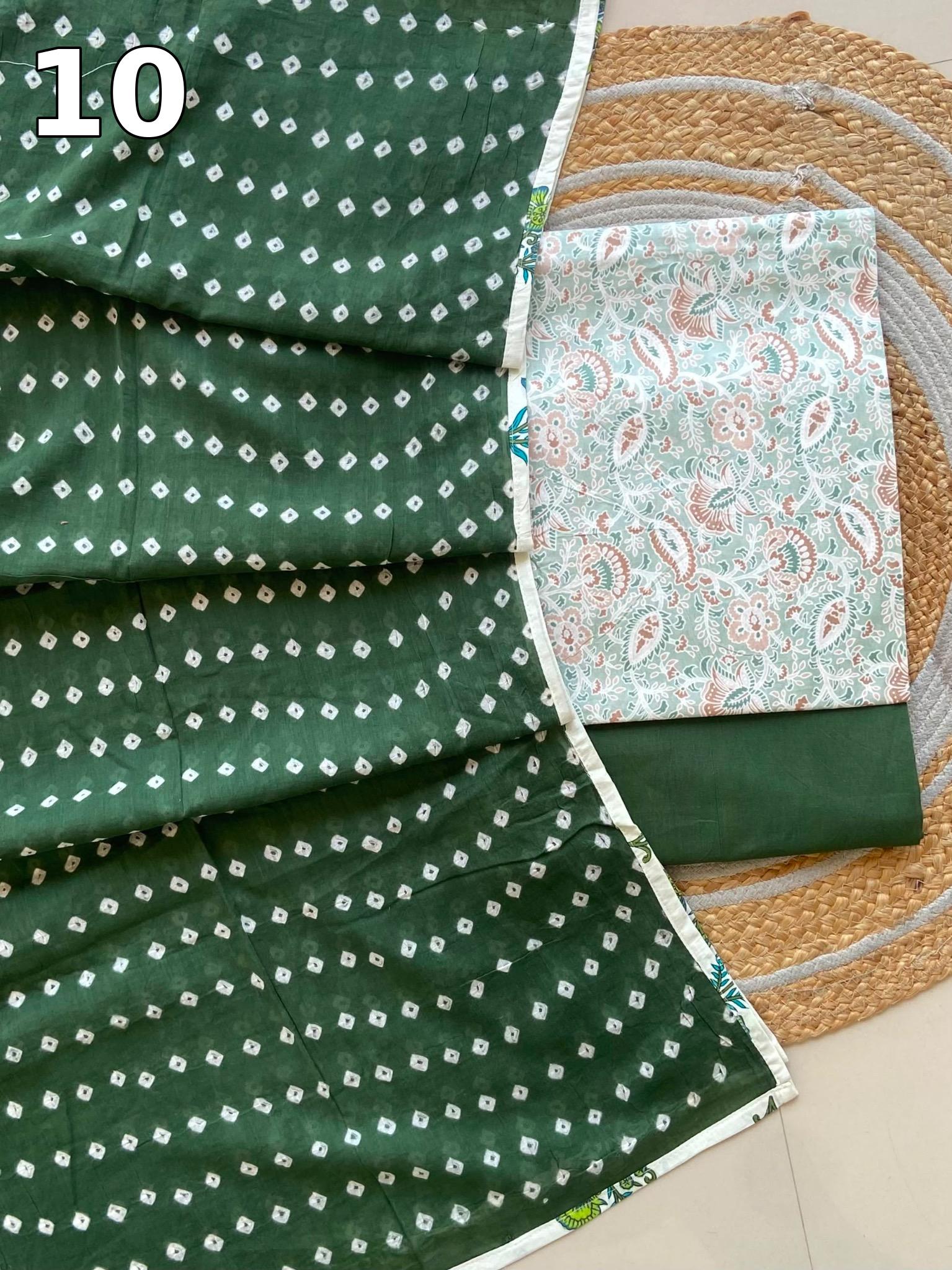 Pure Cotton Printed Suit Set with Bandhani Dupatta | Designer Salwar Suit Material