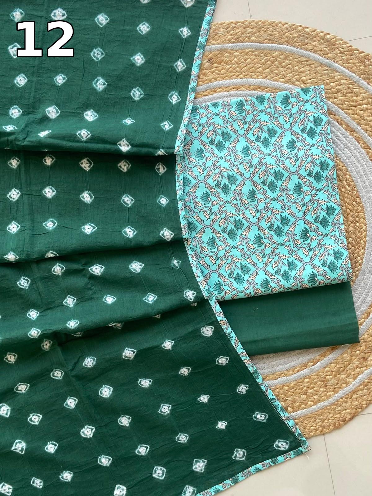 Pure Cotton Printed Suit Set with Bandhani Dupatta | Designer Salwar Suit Material