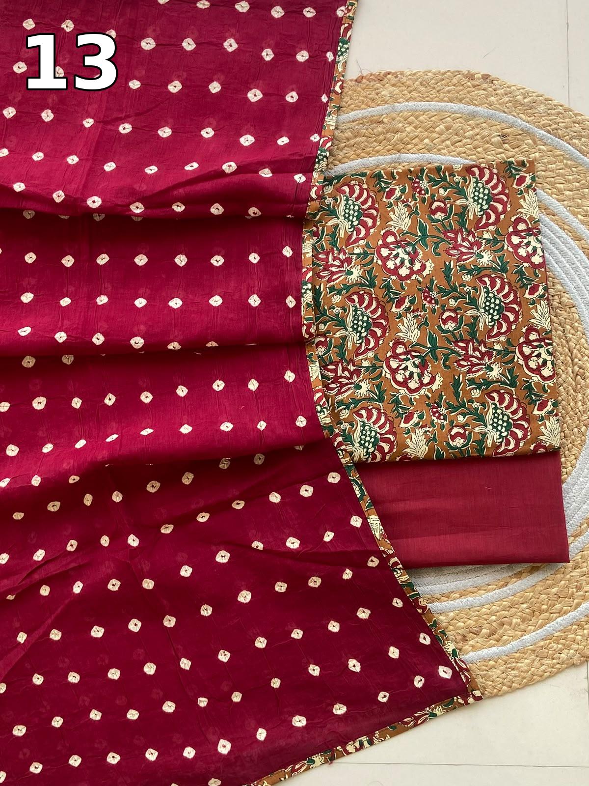 Pure Cotton Printed Suit Set with Bandhani Dupatta | Designer Salwar Suit Material