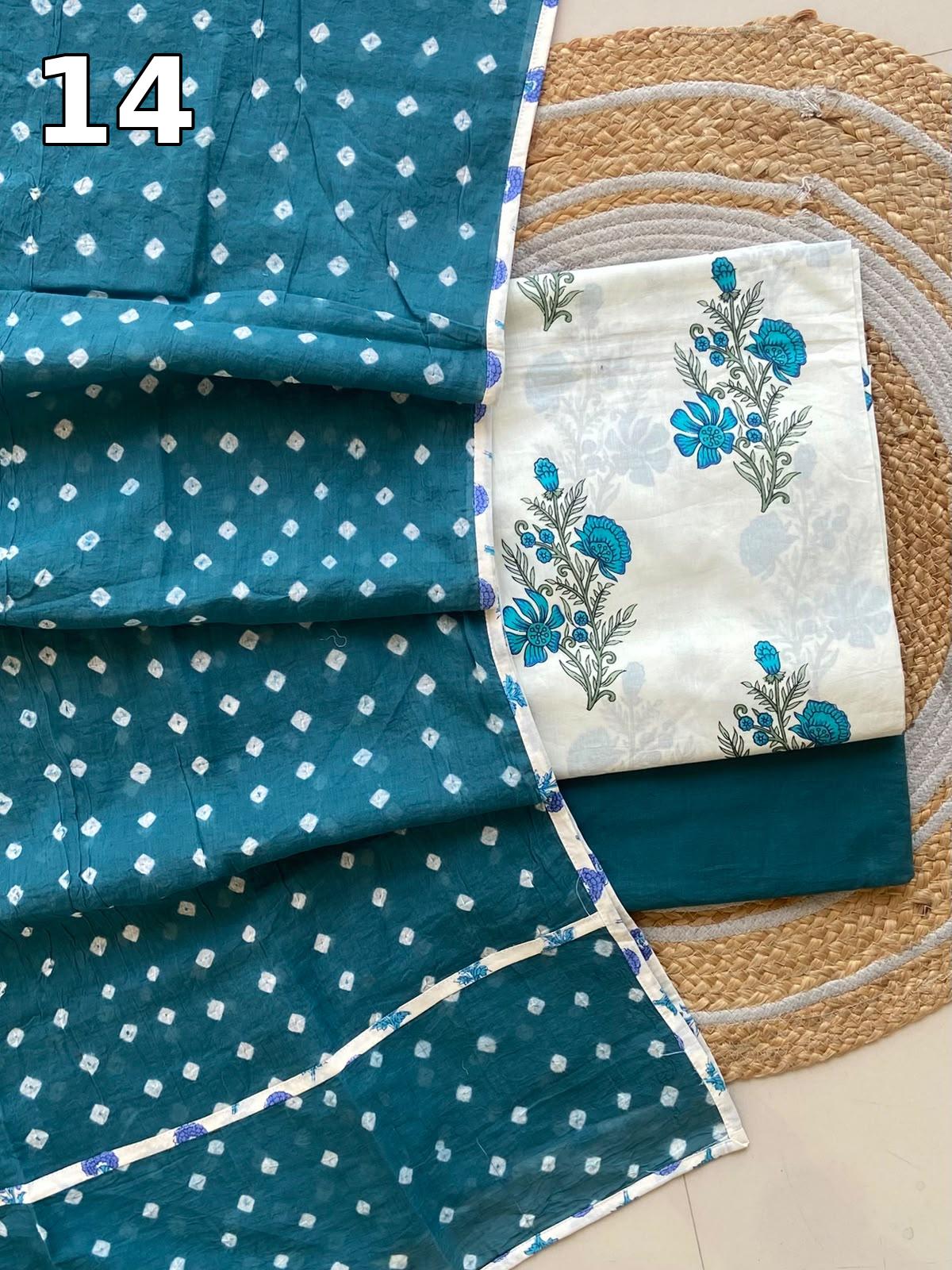 Pure Cotton Printed Suit Set with Bandhani Dupatta | Designer Salwar Suit Material