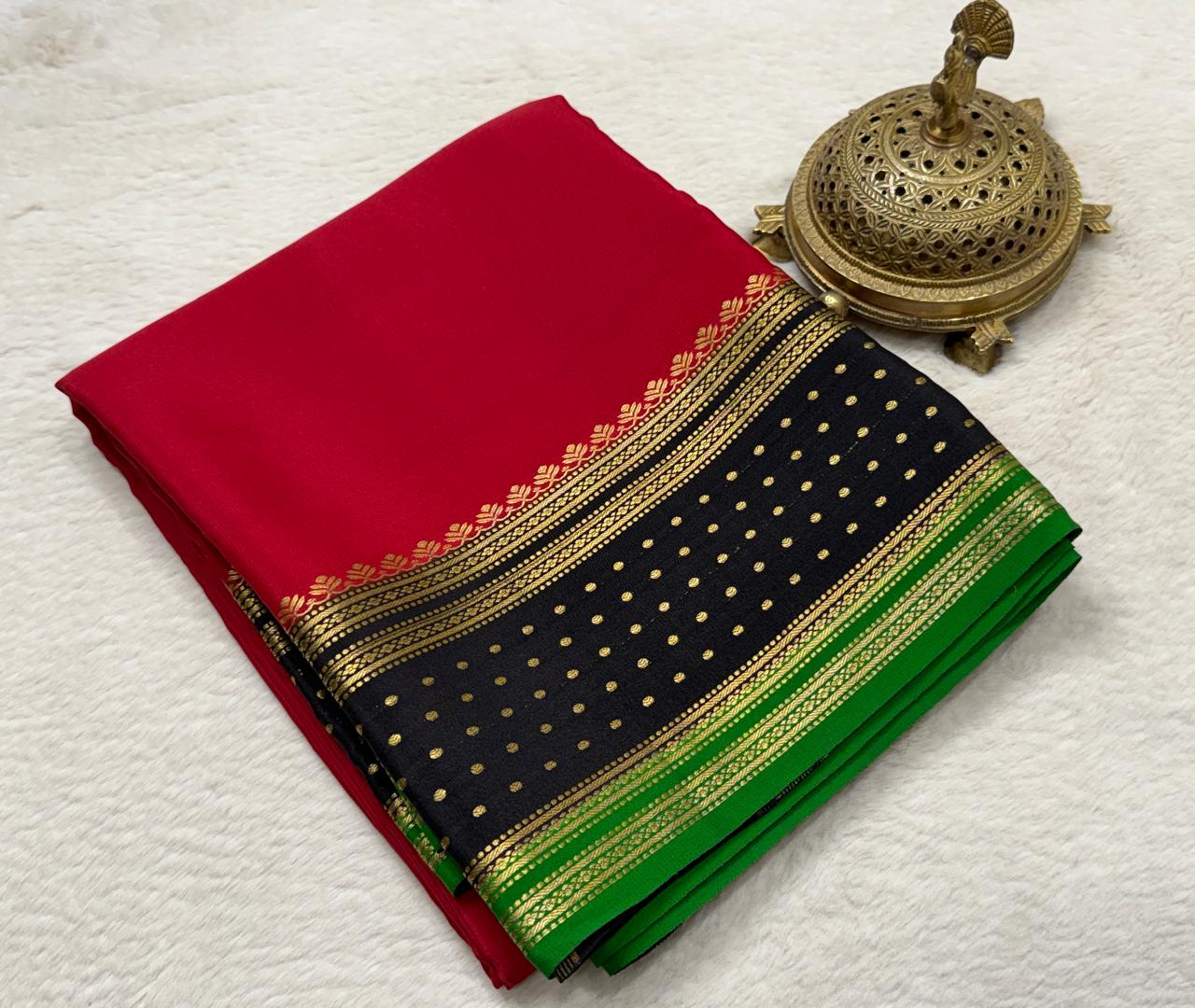 Pure Mysore Handloom Silk Saree with 3D Butta Bentex Border.