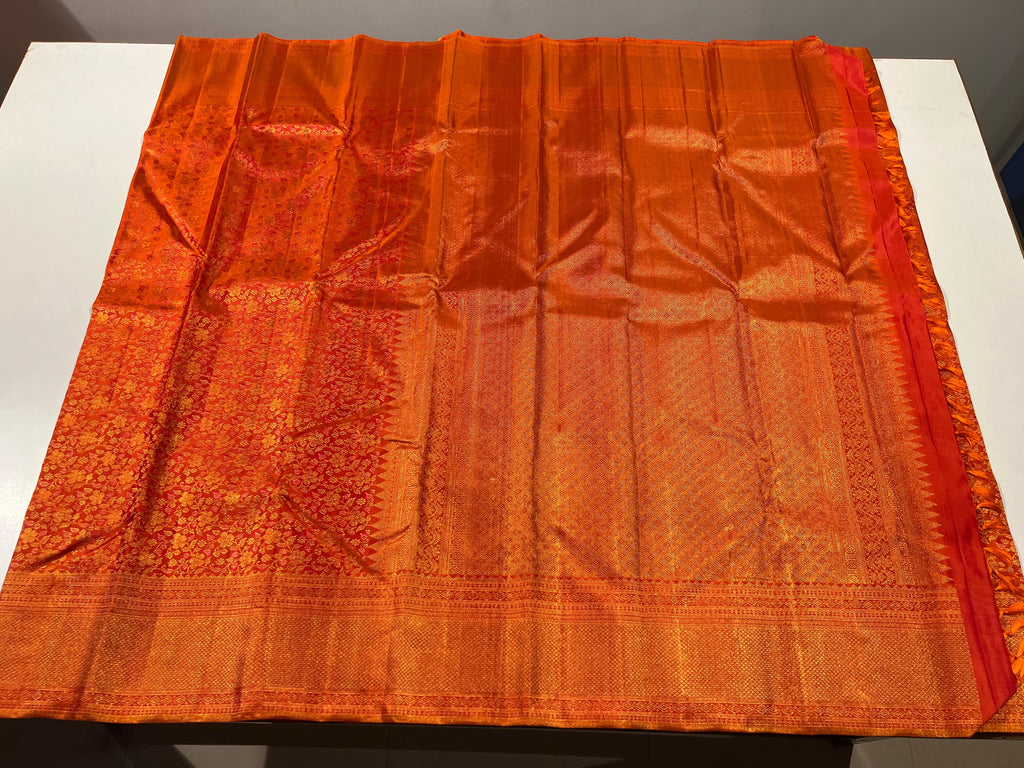 Pure Kanchipuram Handloom Silk Saree in Orange Colour.